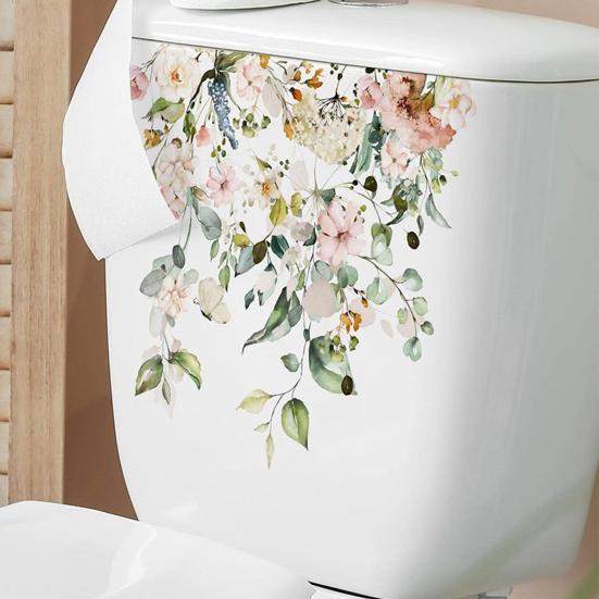 Наклейка на крышку сиденья унитаза, самоклеющаяся, сильная липкость, водонепроницаемая, съемная, листья растений, цветы, наклейка на крышку унитаза