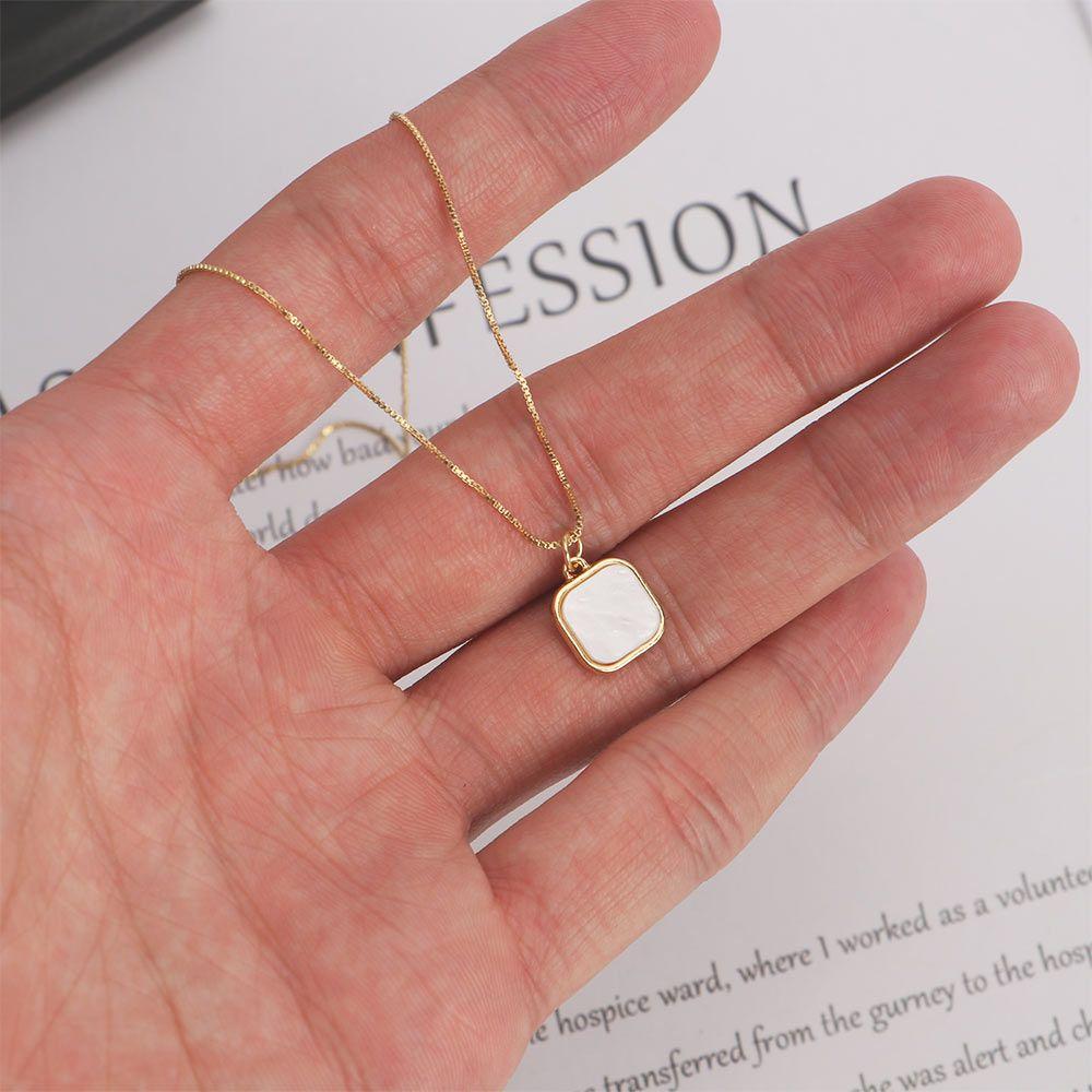 Simple Geometric Square Shell Pendant Necklace For Women Temperament Gold Color Metal Chain Necklace Jewelry