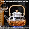 1000ML Tea Water Separation Glass Teapot with Bamboo Handle, Heat Resistant Borosilicate Glass Tea Kettle with Tea Strainer, Clear Glass Teapot