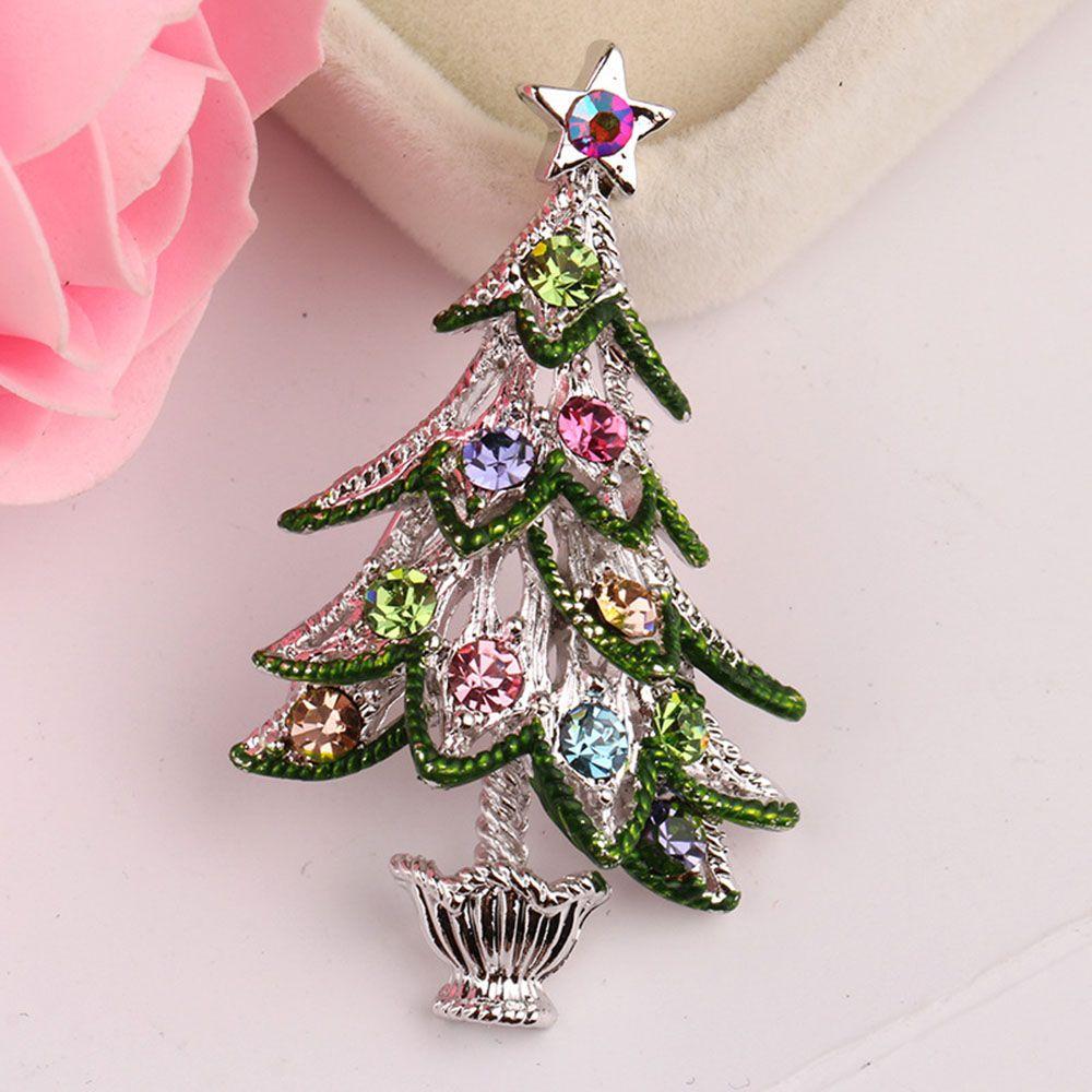 XMAS Small Gift Decor Accessories Crystal Woman Christmas Tree Brooches Jewelry Lapel Pins