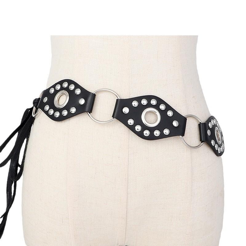 Rivet Retro Metal Buckle Leather Splicing Waist Belt Bohemian Style For Trendy
