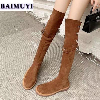 Женские замшевые сапоги выше колена, туфли на плоской подошве на платформе, зимние роскошные новые ботинки челси 2025 года, брендовый тренд, уютные готические ботинки Mujer