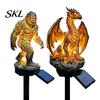 Elf Garden Solar Light Dragon Gorilla Statue Light, Gothic Medieval Resin Outdoor Lantern Sculpture, Powered Courtyard Lamp Fantasy Decor for
