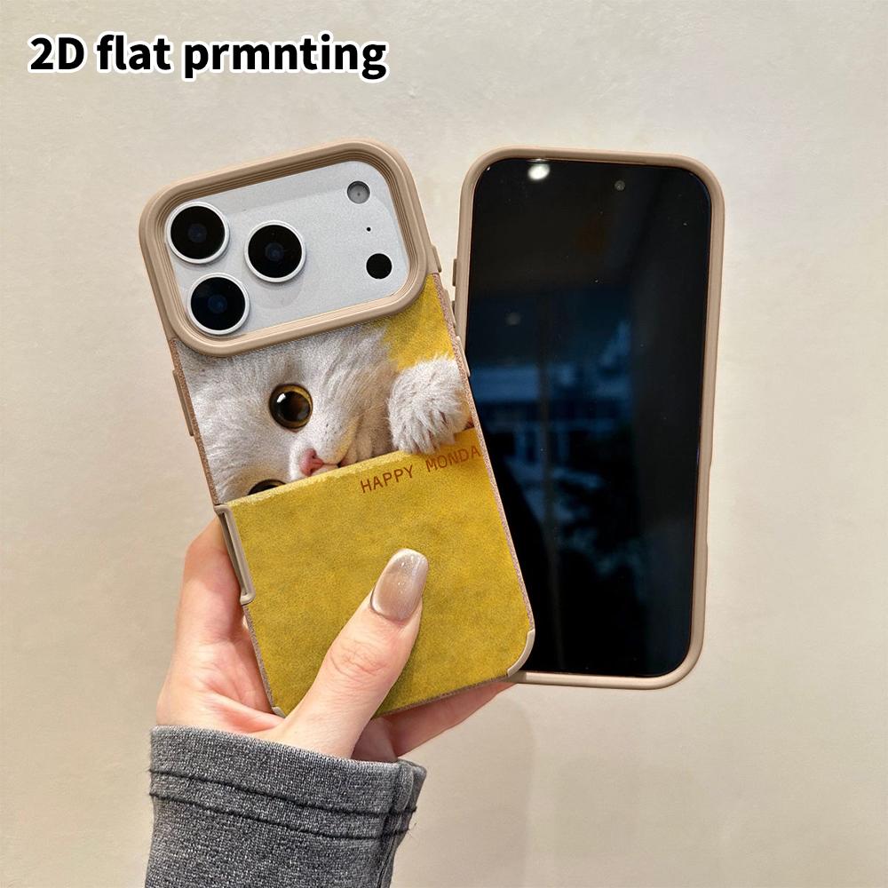 Phone Case: 2D flat lambskin suitable for iPhone 18 17 16 15 14 13 Pro film protective case,white kitten, Christmas and Halloween gift