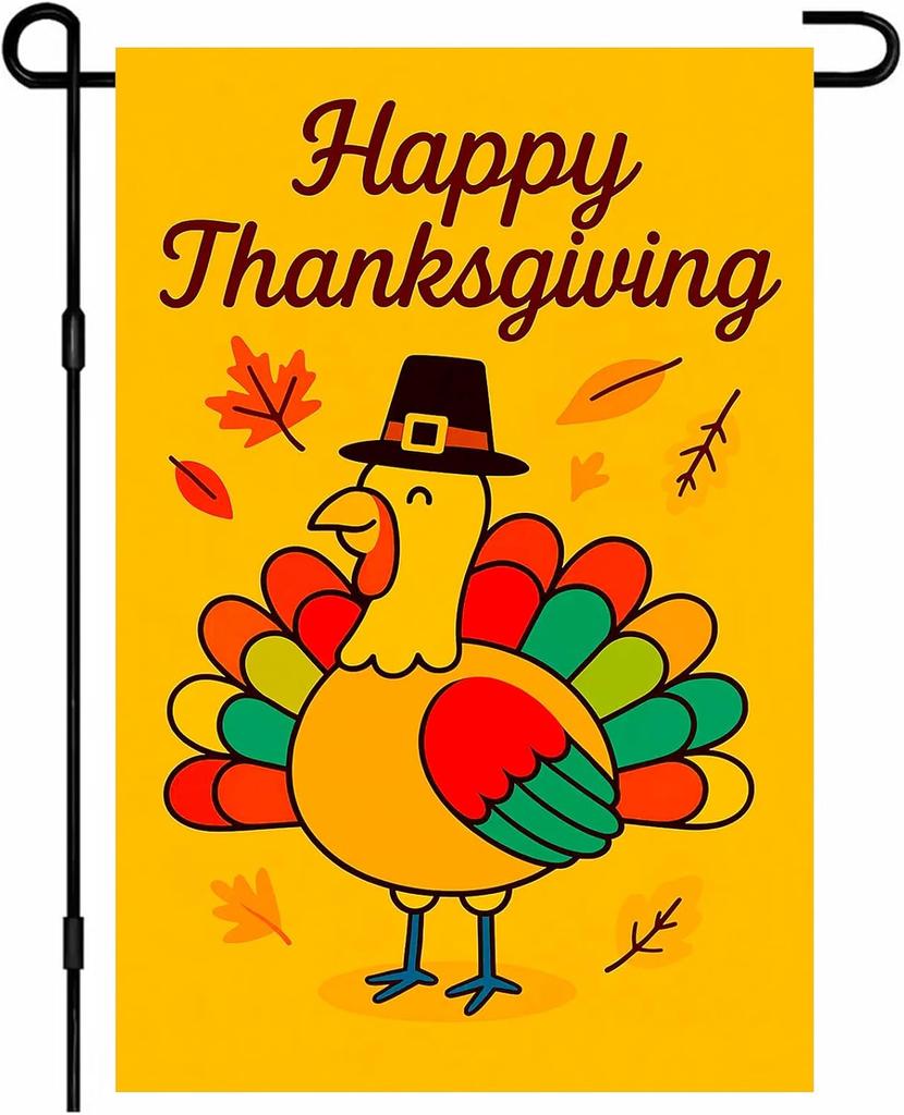 Thanksgiving Fall Garden ag 12x18 Inch Happy Thanksgiving Turkey Outdoor ag Double Sided Yard Banner with Colorful Feath SSL