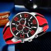 Silicone Fashionable Casual Sports Big Face Arm Watch Waterproof Chronograph Brand Analog Gentleman Watch Date Fluorescent Luxury Present Red Watch