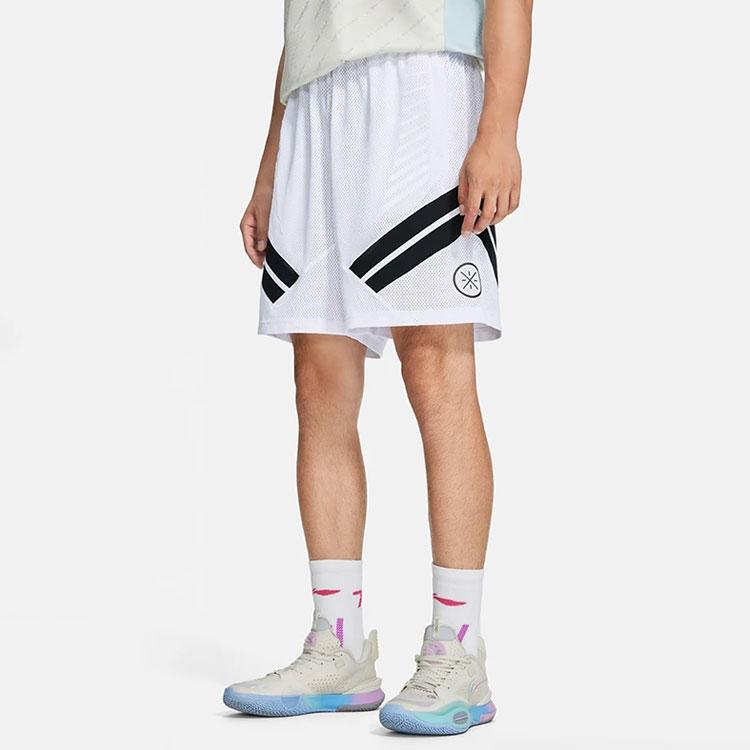 Li-Ning Повседневные спортивные баскетбольные шорты Color Block, мужские шорты белого цвета AAPS039-2