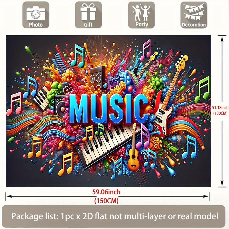 1pc Music Theme Banner Music Notes Pattern - Polyester Wall Decor For Party Autumn Colorful Backdrop