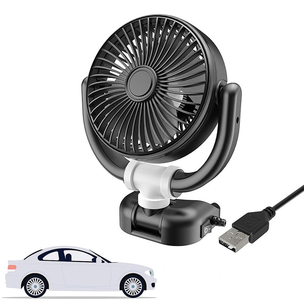 Raksonic Car Fan, USB Heat-Dissipation, Large Wind Power, 3 Blades, Strong Airflow, 360° Angle
