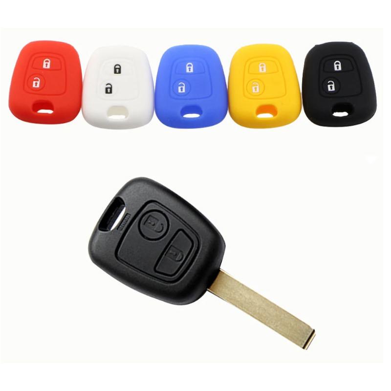 Силикагель автомобильный 2 кнопки чехол для дистанционного ключа держатель Защитная крышка для Peugeot 106 107 206 207 307 408 силиконовый ключ