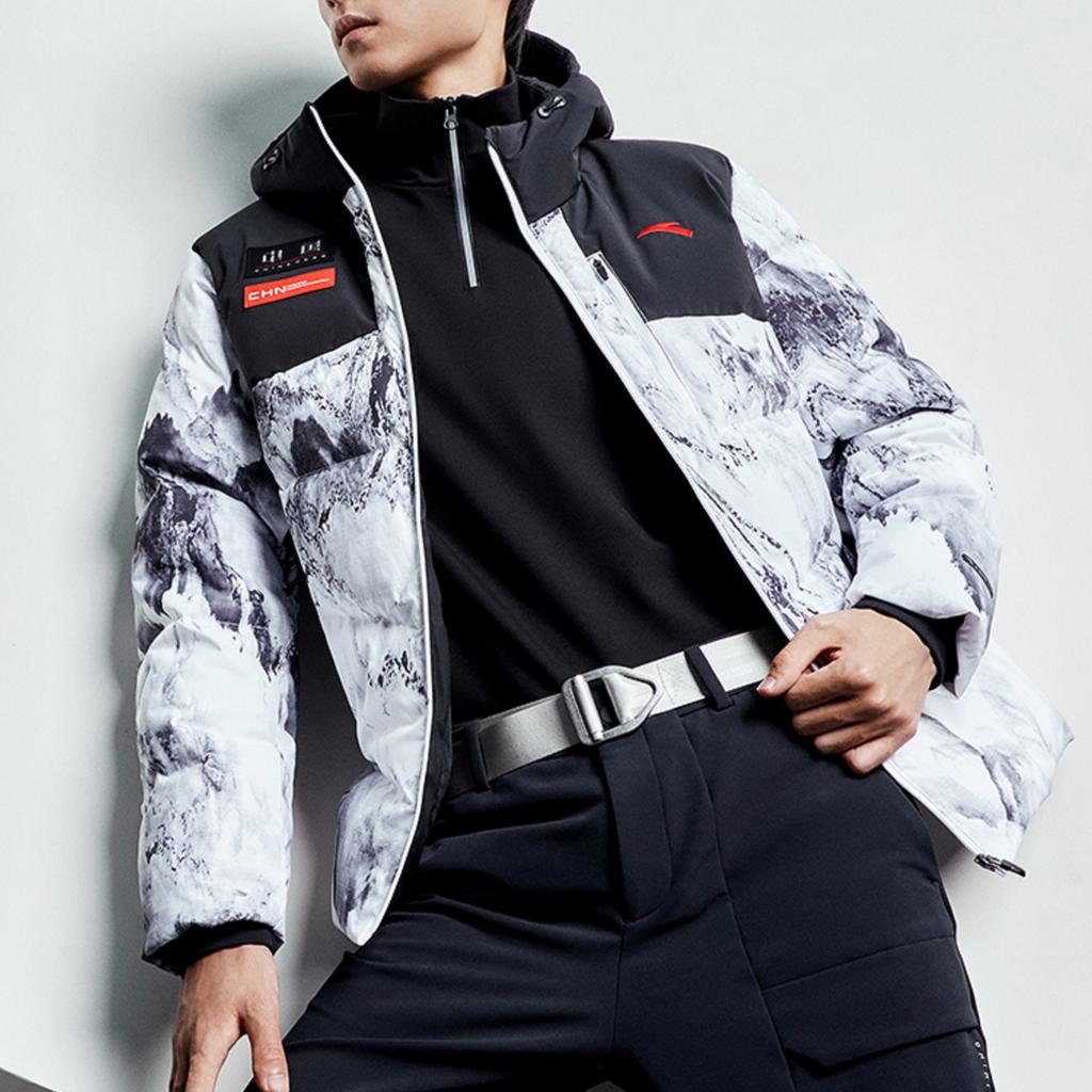 Anta Комплексная серия тренировок, пуховик на молнии с капюшоном и полным принтом логотипа, мужская верхняя одежда, чисто-белый 152247919-4