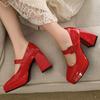 Женские туфли-лодочки на толстом высоком каблуке с квадратным носком, вечерние лаконичные весенне-осенние туфли Мэри Джейн с пряжкой, черные, белые, красные, винно-красные, Be