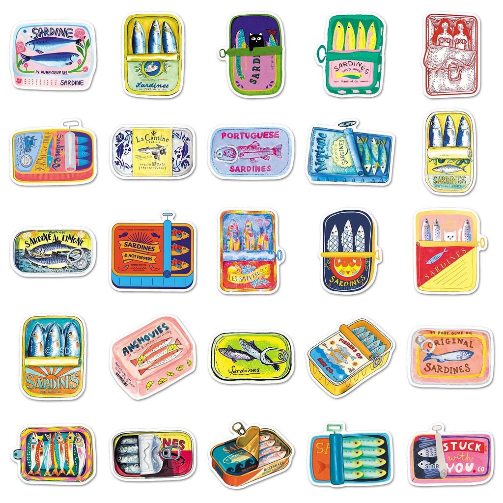50 Hand-Painted Saury Stickers for Food, Graffiti, Refrigerator, and Phone Case Decoration - Waterproof and Creative.