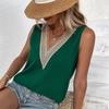 Новые летние блузки без рукавов с V-образным вырезом в стиле пэчворк для женщин, простые модные элегантные свободные рубашки для женщин, винтажные облегающие однотонные женские блузки, топы 26035