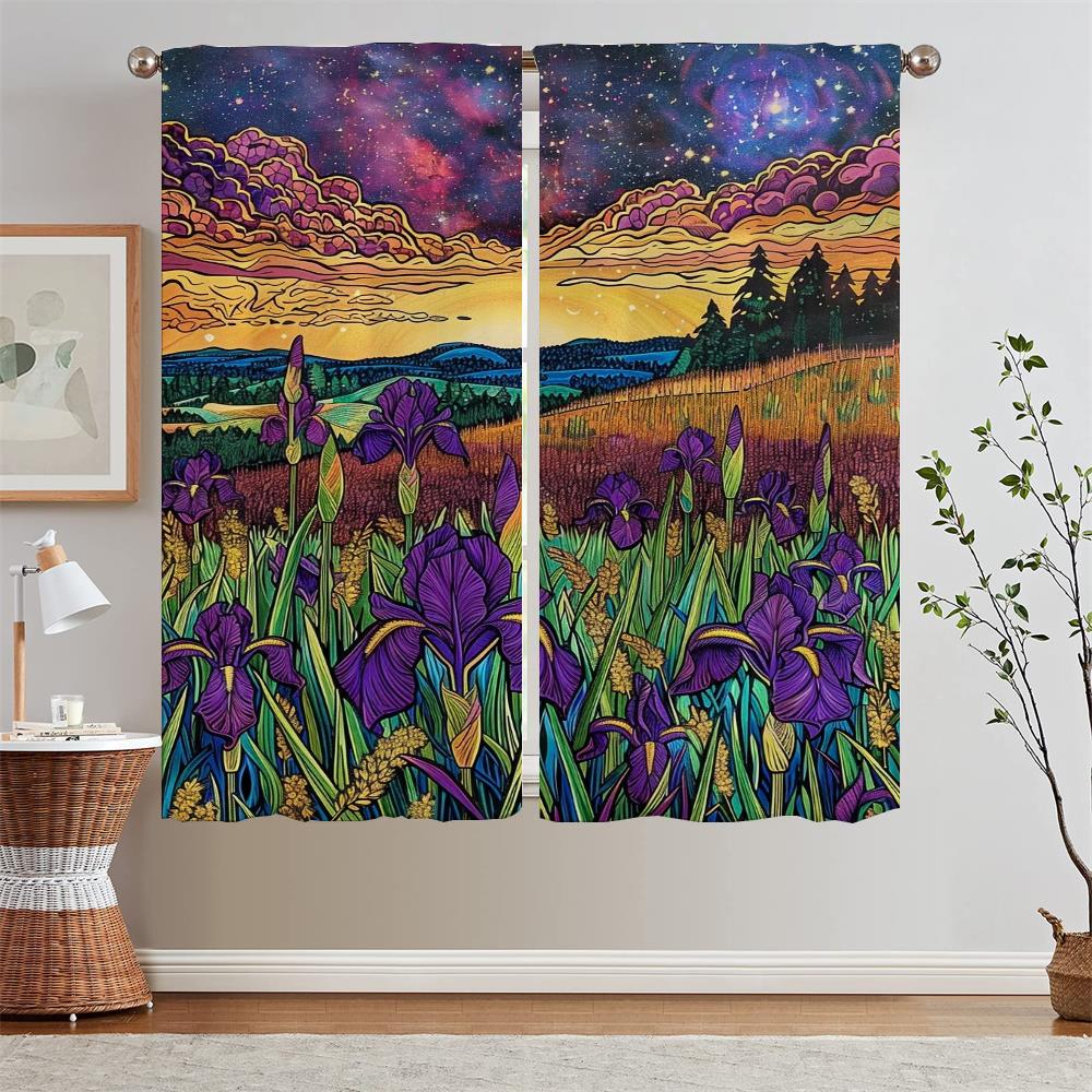 Фиолетовые ирисовые затемняющие шторы для гостиной, дома и декора, тканевые подхваты для штор, кухонные шторы, 2 шт., оконные завитки