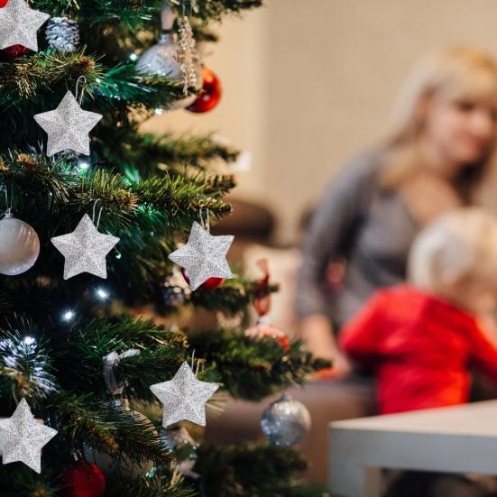 6 шт., рождественские пятиконечные праздничные подвесные украшения со звездой, многоразовый декор, елка, блестящий порошок, звездный орнамент