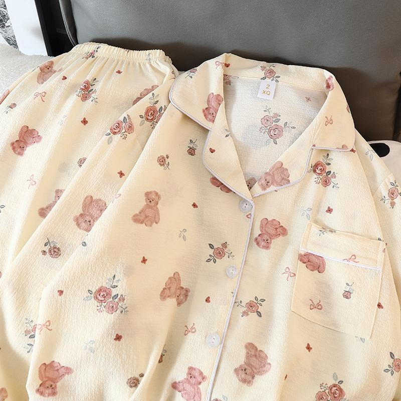 Женский пижамный комплект с рисунком медведя из мультфильма, осенняя пижама для женщин в стиле Харадзюку, повседневная домашняя одежда, одежда для сна