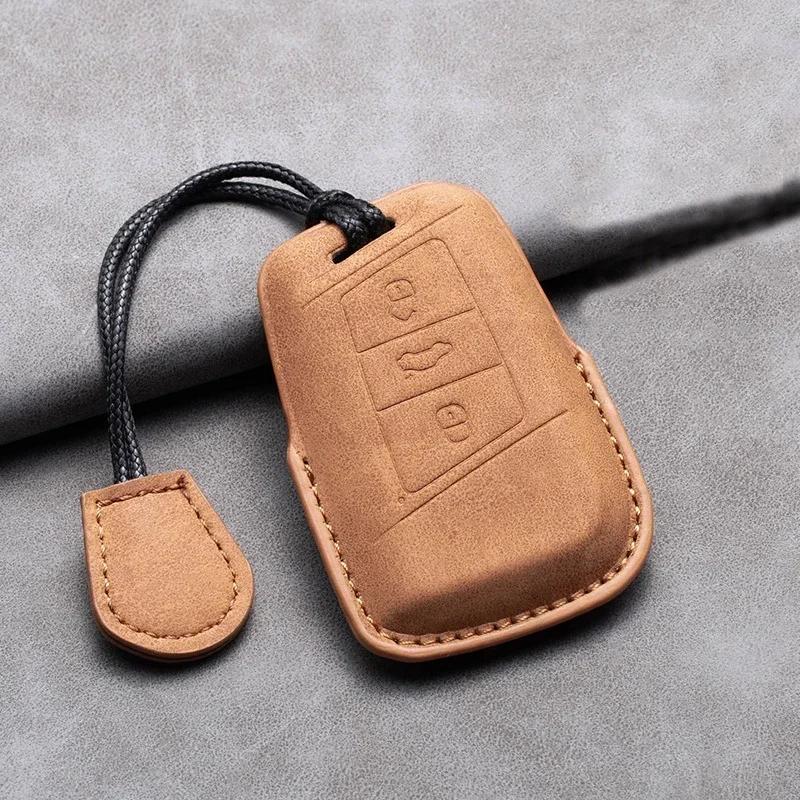 Кожаный чехол для автомобильного ключа для VW Volkswagen Passat B8 Magotan для Skoda Kodiaq Superb A7 Keyless Suede Keychain Car Accessories