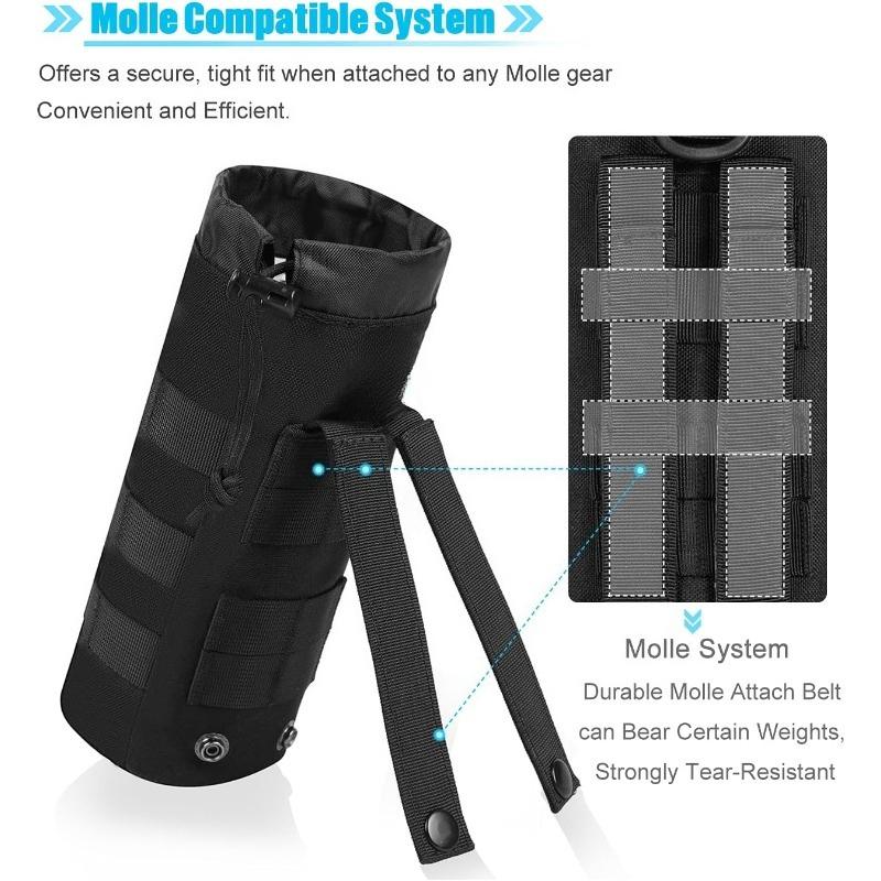 Lightweight Portable Upgraded Sports Water Bottles Pouch Bag Tactical Drawstring Molle Holder Travel Mesh Hydration Carrier
