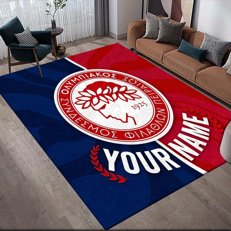 Custom Name Olympiacos Flannel Pattern Square Carpet,Area Rug,Carpet Rug for Living Room Bedroom Sofa Playroom Decor,Non-slip Floor Mat