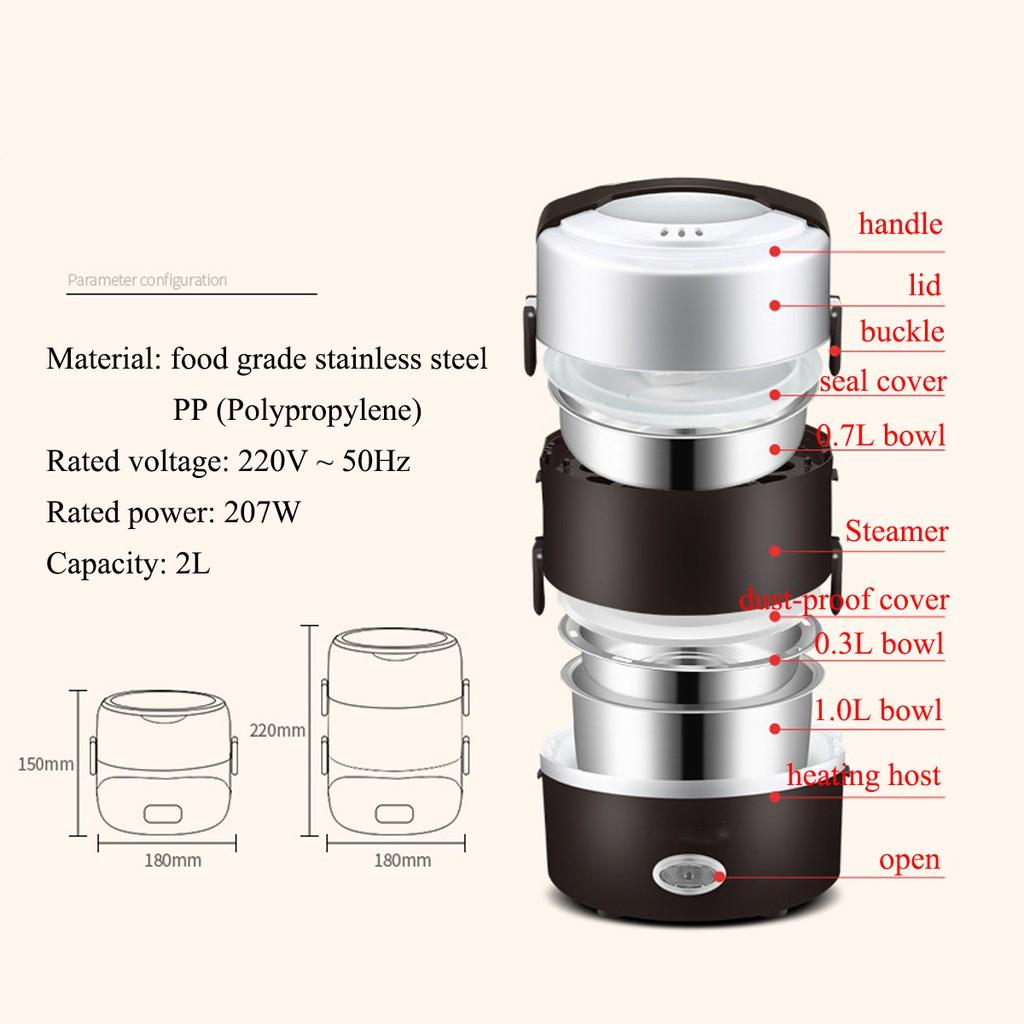 Мини портативная электрическая рисоварка-пароварка для ланча с 3 слоями, подогрев пищи, автоматический контейнер для еды, подогреватель, кастрюля 270 Вт 2 л