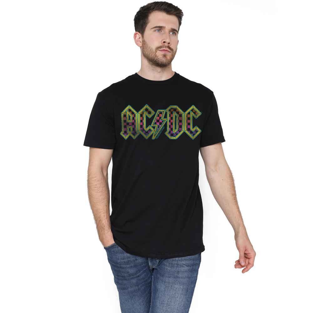 AC/DC Футболка мужская с логотипом в шахматном стиле с градиентом