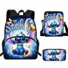 Stitch Kids School Backpack Set Elementary Students Oxford Fabric Ergonomic Design Printed Cartoon 3-Piece Bundle