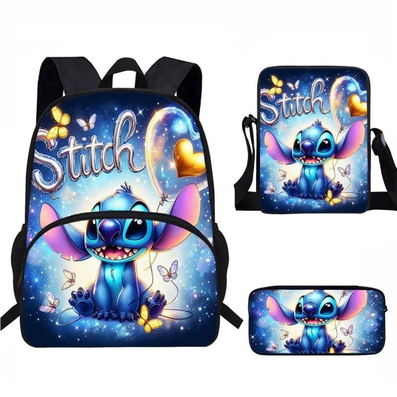 Stitch Kids School Backpack Set Elementary Students Oxford Fabric Ergonomic Design Printed Cartoon 3-Piece Bundle
