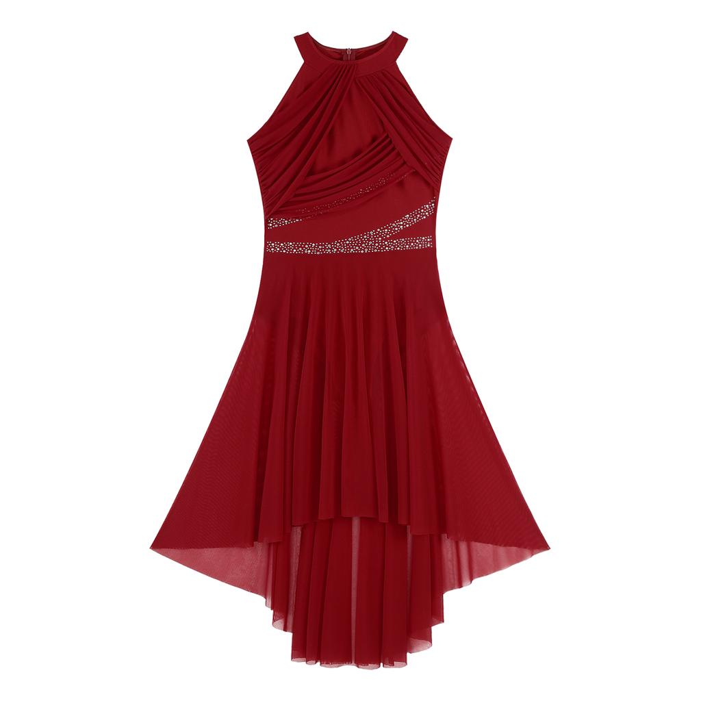 Женский лирический балетный купальник для бальных танцев, танцевальная одежда, блестящие стразы, рюши, современное платье, костюм для фигурного катания, гимнастики