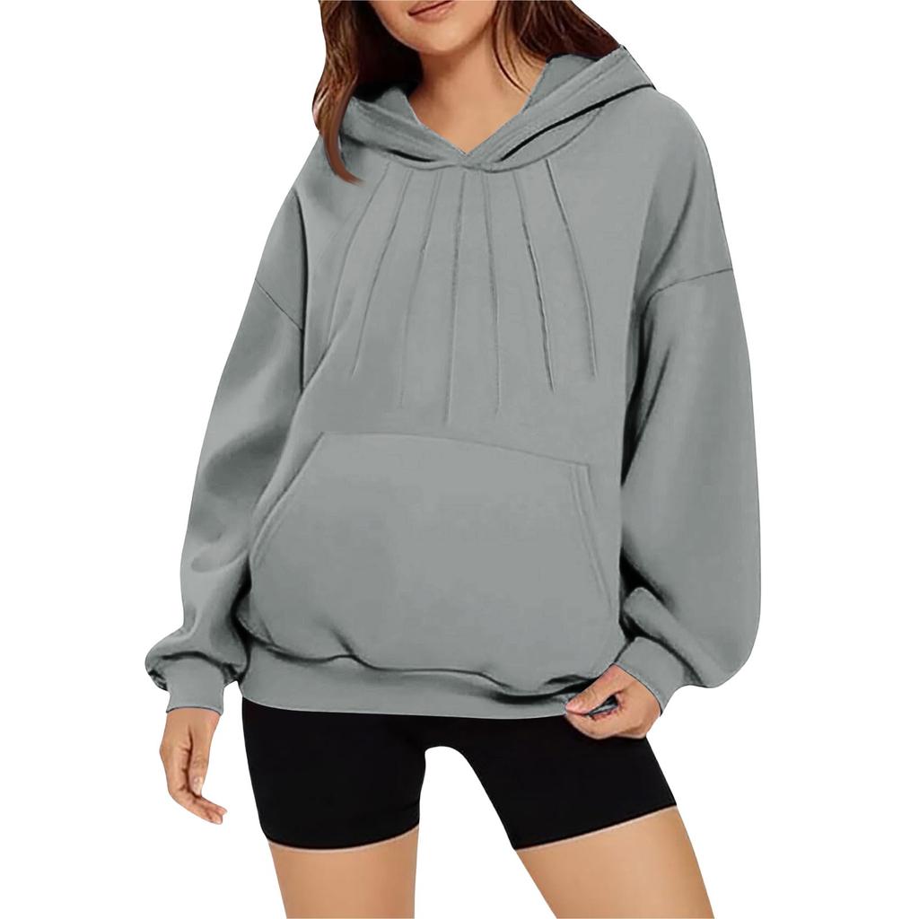 Женская модная и удобная толстовка с длинными рукавами однотонной расцветки