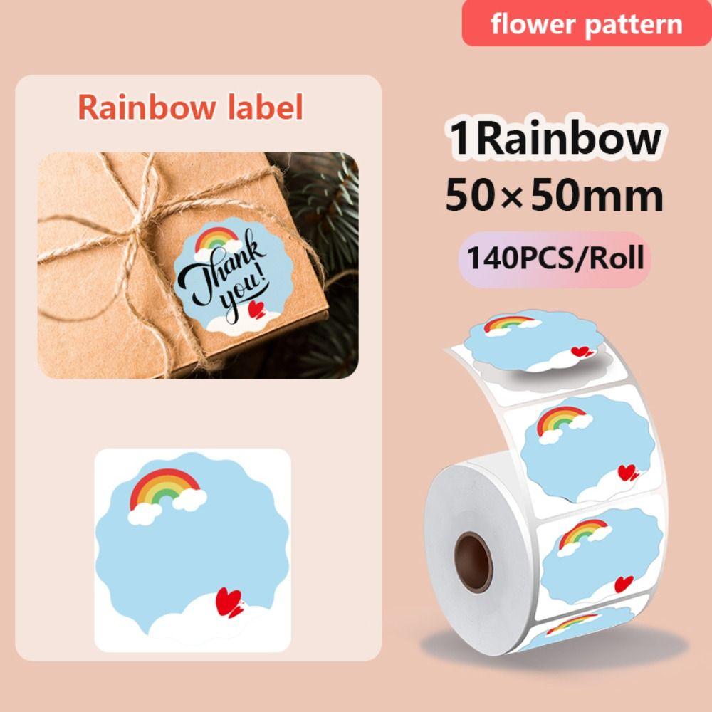 140/230Pcs Rainbow Thermal Printer Label Waterproof Tear Resistant Self-Adhesive Thermal Paper Cartoon Anti-Scratch