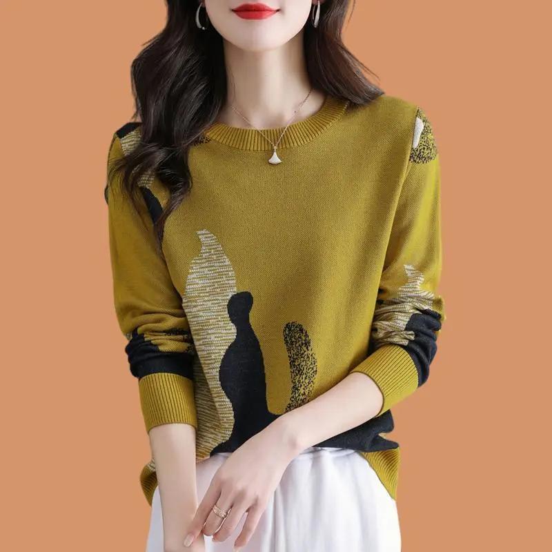 Женский повседневный удобный свитер осень-зима для среднего возраста, элегантная трикотажная рубашка-рубашка