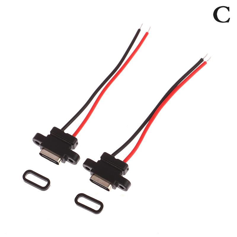 1 Set Type C 2 Pin Waterproof Female USB C Socket Port With Screw Hole Fast Charge Charging Interface USB Connector with Cable