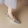 Huge and Thin~ Rhinestone Silver Pointed Head Empty Mary Jane Small Leather Shoes Small Heel Bag Head Sandals Women's Summer