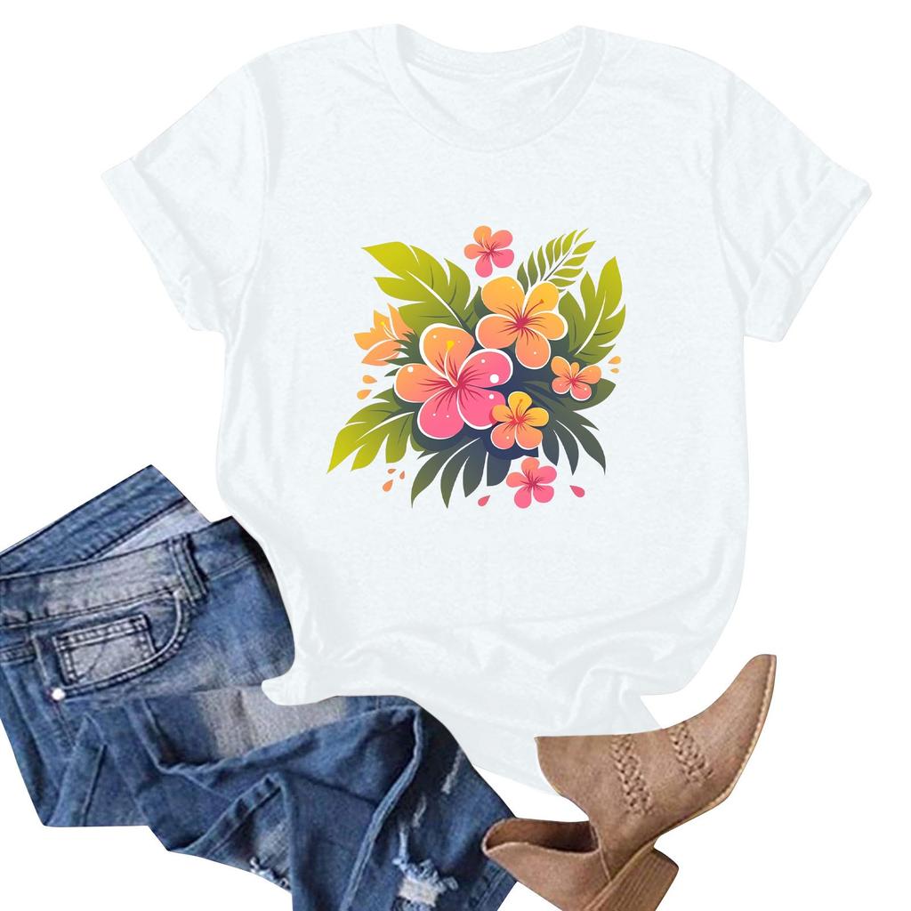 Женская мода повседневная гавайская футболка с коротким рукавом и принтом, топ, футболка с коротким рукавом