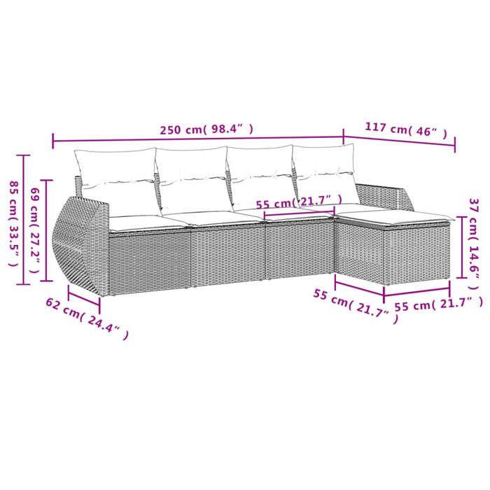 VidaXL Salon de Jardin avec Coussins 5 pcs, Canapés de Terrasse, Ensemble de Meubles de Patio, Mobilier d'Extérieur, Gris 3221289