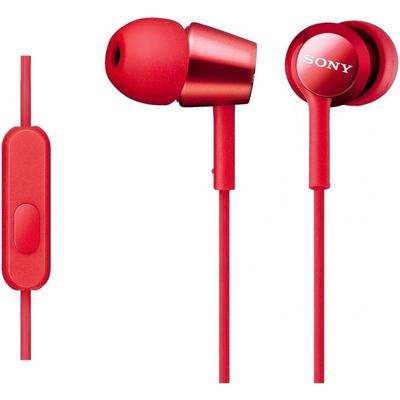 Sony Наушники MDR Ex150ap канального типа с дистанционным управлением и микрофоном красного цвета MDR Ex150ap R красного цвета с микрофоном, совместимые с вызовами