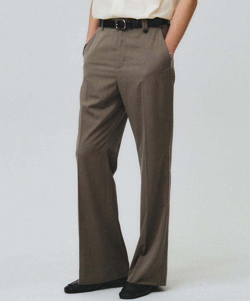 NOIRER Pinstripe Flare Slacks (Khaki Beige)