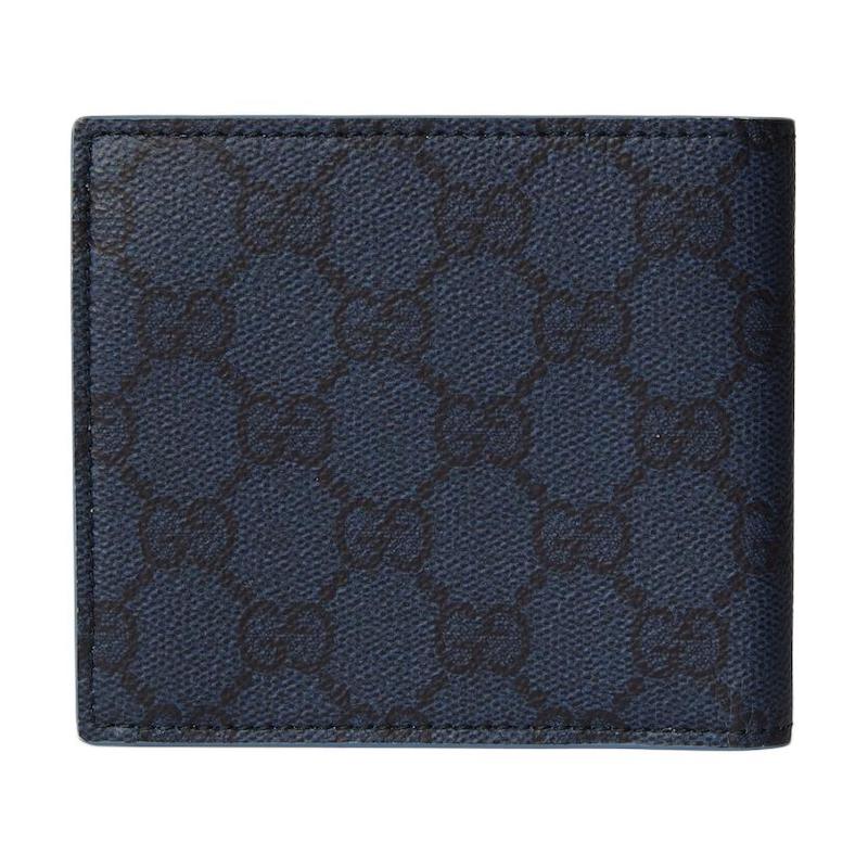 Gucci GG Supreme Palladium Hardware with Blue Ceramic Effect Finish Leather Wallet Men's Dark Blue
