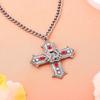 Women's Designer Pewter Oxidized Cross Pendant Necklace with Red and White Stone