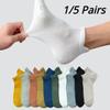 1/5 Pairs Men's Mesh Non-Slip Cotton Socks Solid Color Casual Sports Short Sock Male Breathable Spring Summer Autumn Ankle Socks