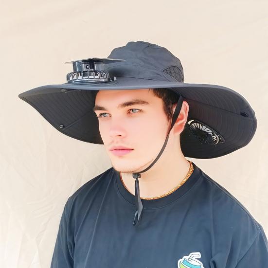 Шляпа с вентилятором Широкополая шляпа для улицы с двухрежимным вентилятором Зарядка от солнечной батареи/USB Пеший туризм Велоспорт Рыбалка Солнцезащитная шляпа