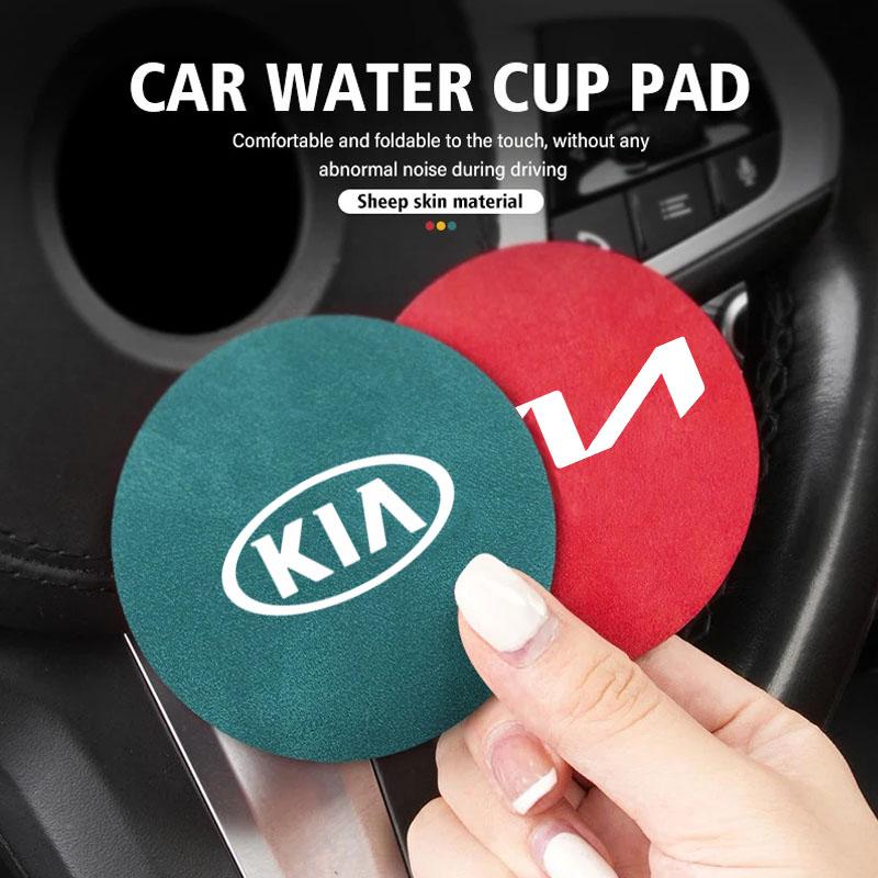 JUNT9 2Pcs Car Suede Coaster Anti-Slip Water Cup Pad Accessories For KIA EV6 Stinger RIO Sorento Picanto Ceed Borrego Syros K4 K5 Sone
