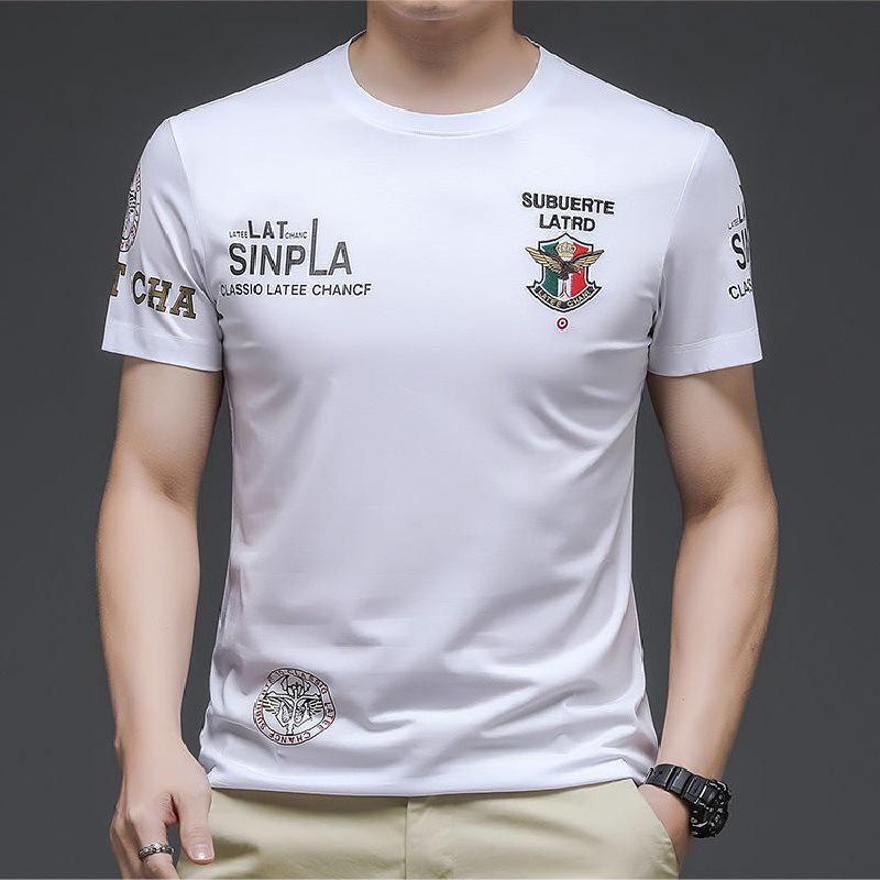 Мужская корейская облегающая летняя футболка с коротким рукавом и принтом