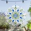 Bohemian Style Kinetic Wind Chime Metal Indoor Outdoor Hanging Decor Blue Green Floral Design Garden Patio Balcony Window Decoration All Season