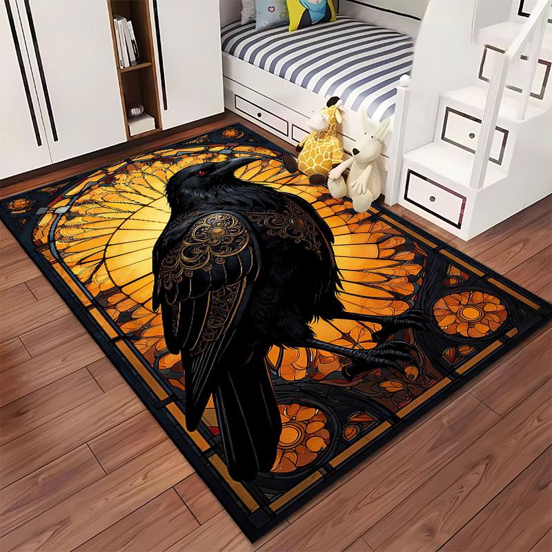 Elegant Raven Stained Glass Art suitable as a non-slip mat for the living room or bedroom sofa