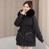 The New Autumn and Winter Style of Cotton-padded Jacket for Women, with a Large Fur Collar, Is a Mid-length, Loose and Thick Korean Version