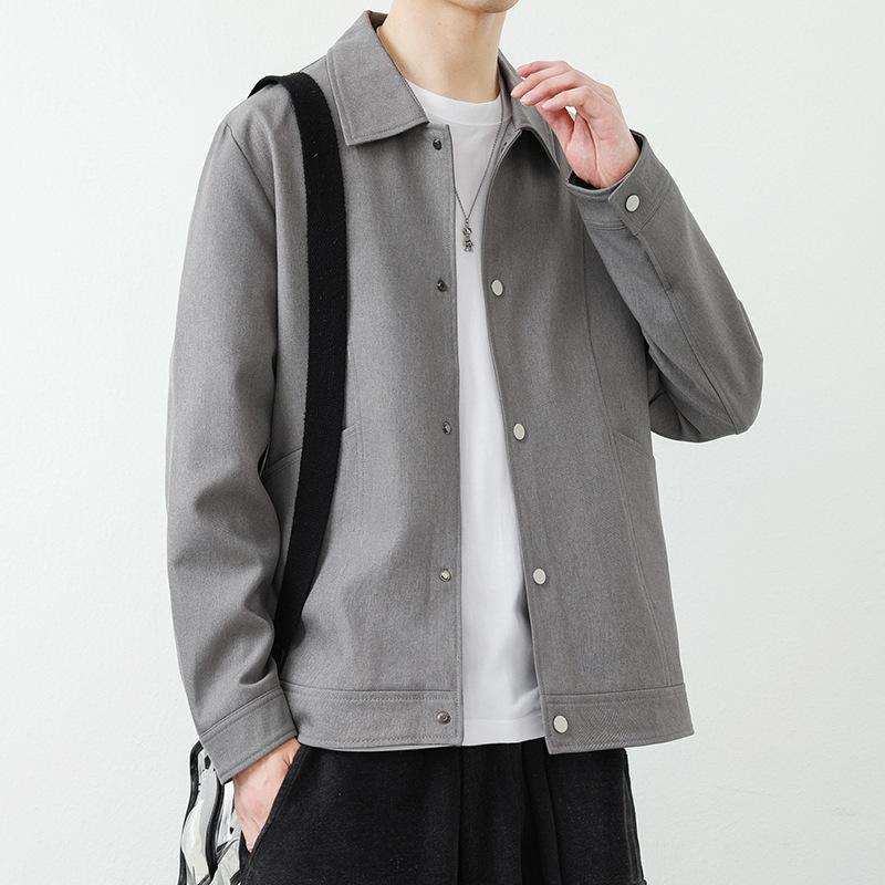 Spring and Autumn Jacket Men's Simple Lapel Solid Color Coat Men's Retro Versatile Short Trendy Top Coat