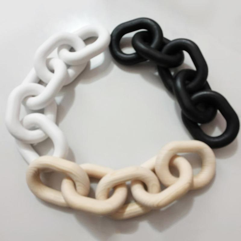 1PC Farmhouse Decorative Pendant Table Farmhouse Wooden Ornament 5-Link Chain Wooden Chain Decoration Hand Carved 33x8x2cm