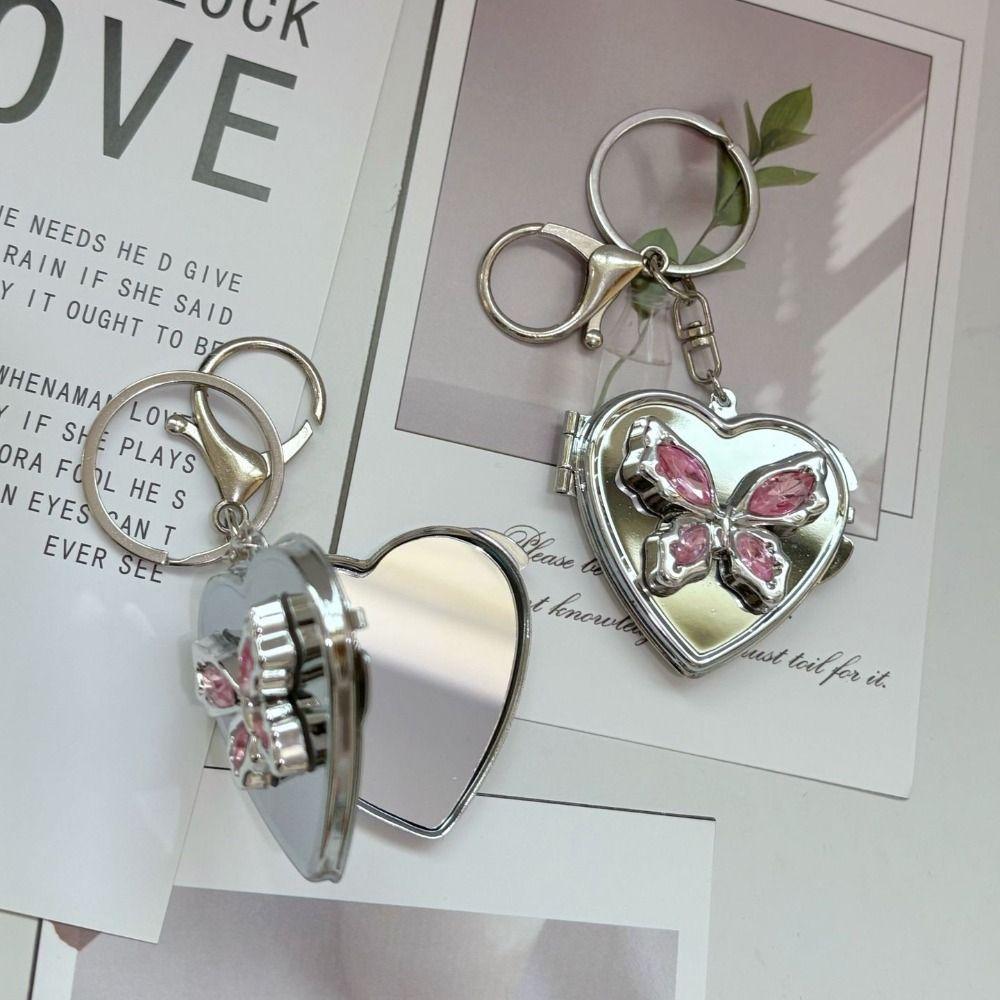 Сумка в форме сердца, подвесной брелок, двустороннее зеркало, косметическое зеркальце, брелок для ключей, милый аксессуар